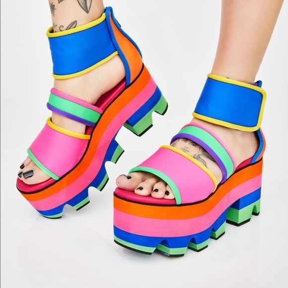 Dolls Kill Shoes - Dolls Kill Cosmic Candy Neon Platform Sandals